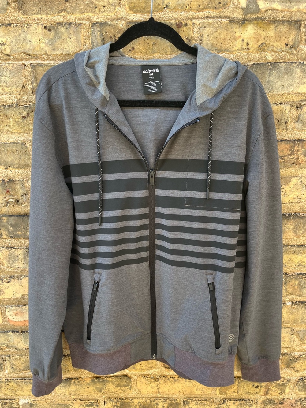 Solaris Zip Front Soft Shell Hoodie Jacket Black Gray Size Medium
